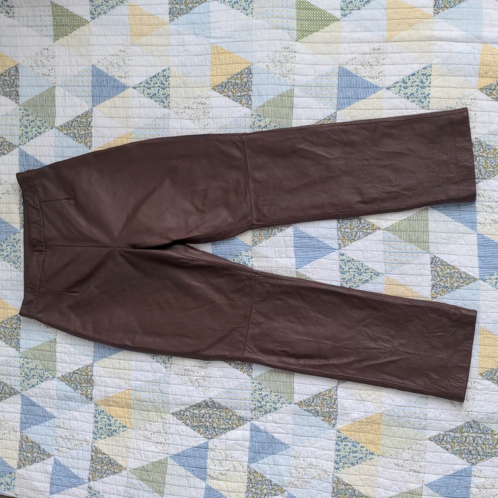 Vintage 90s Y2K High Rise Straight Leg Leather Pants, Brown, Womens 6